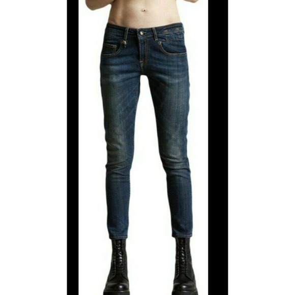 R13 Skinny Jeans Mid-Rise Size 26 Style R13w0002-1 Medium Blue Whiskered (e